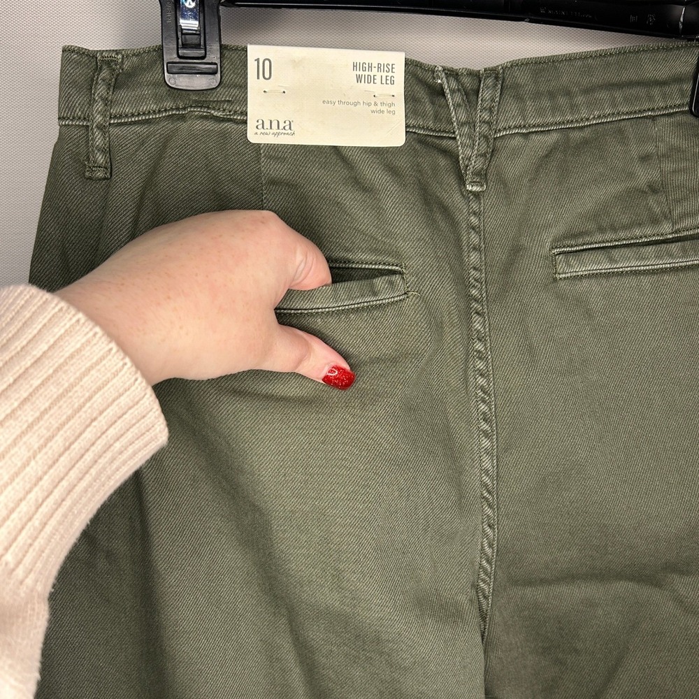 A.N.A A New Approach High Rise Wide Leg Pants Oregano Green 10 NWT Boho Minimal - Picture 9 of 10